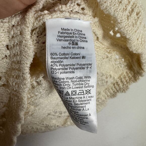 Madewell Scalloped-Trim Sweater Tee Sz XS Sand Crewneck Crop Open Knit Pullover - Picture 8 of 9